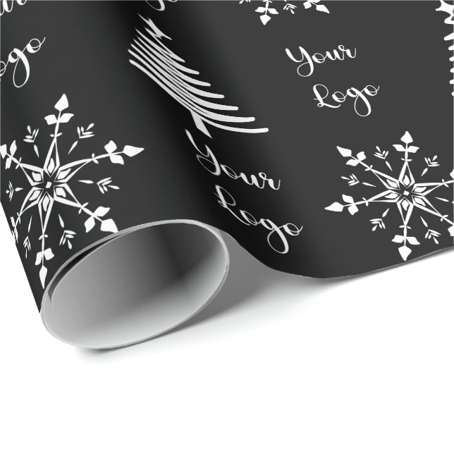 Svart Vit Chic Julgran Butik Anpassad Logo Presentpapper (Rullad Hörn)
