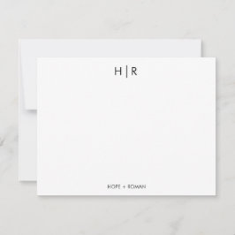 Svart Vit Chic Minimal Modern Monogram Notkort Tack Kort