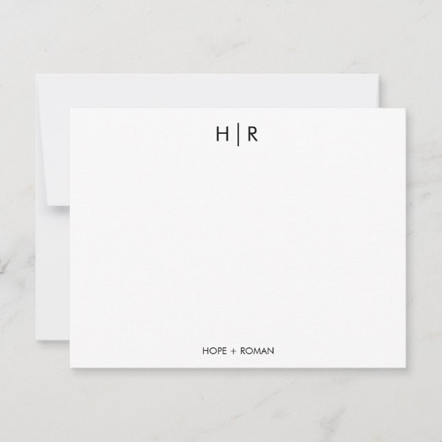 Svart Vit Chic Minimal Modern Monogram Notkorth Tack Kort (Framsida)