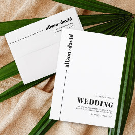 Svart, vit chic, typografi minimalistisk bröllop inbjudningar