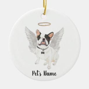 Svart, vit cirkelformad frenchie Sympathy Memorial Julgransprydnad Keramik
