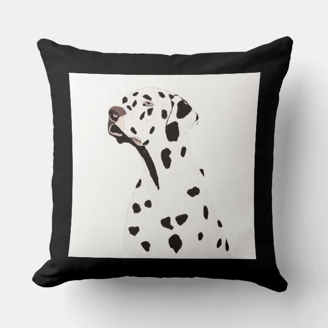 Svart/vit Dalmatisk Hund Illustration Kudde (Framsida)