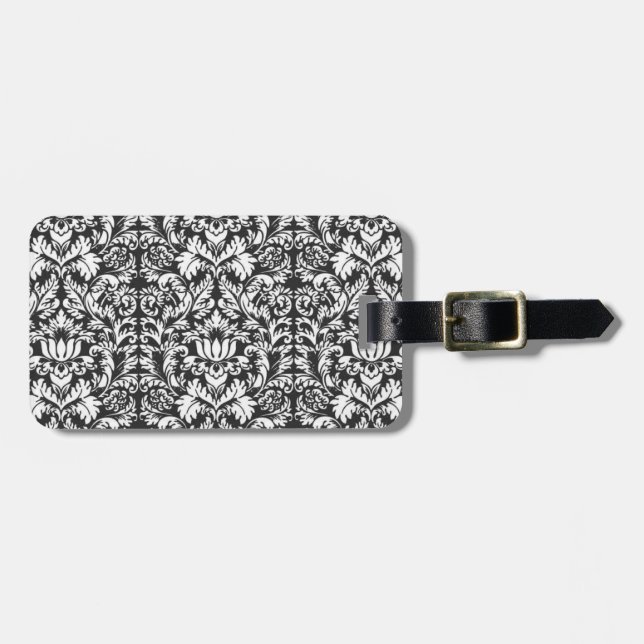 Svart Vit Damask Brokad Bagagebricka (Horisontell Framsida)