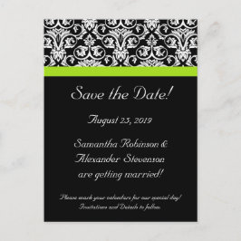 Svart/Vit Damask Chartreuse Grön Spara Datum Meddelande Vykort