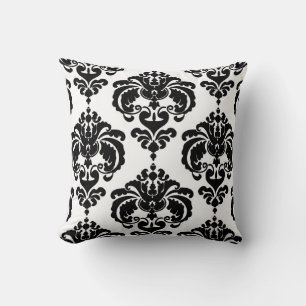 Svart & Vit Damask Chic Modern Elegant Mönster Kudde