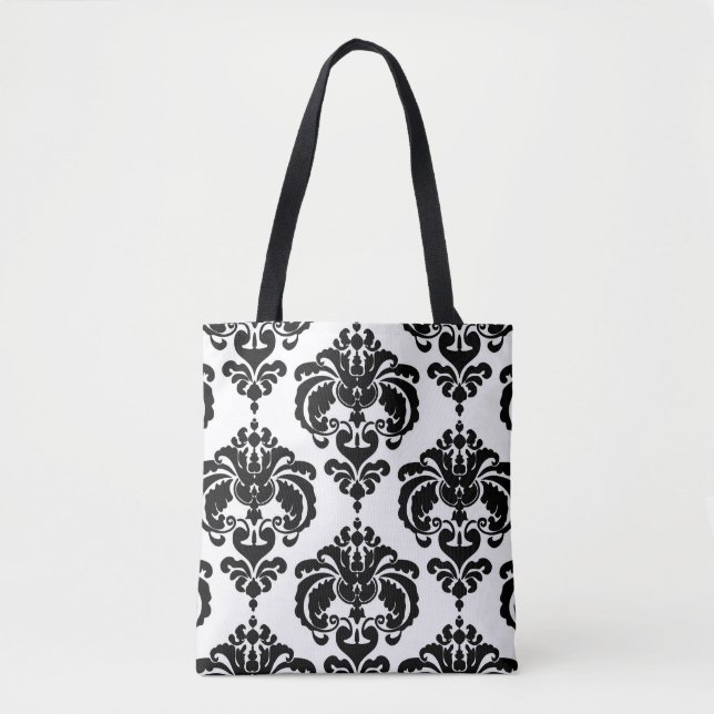 Svart & Vit Damask Chic Modern Elegant Mönster Tygkasse (Framsida)