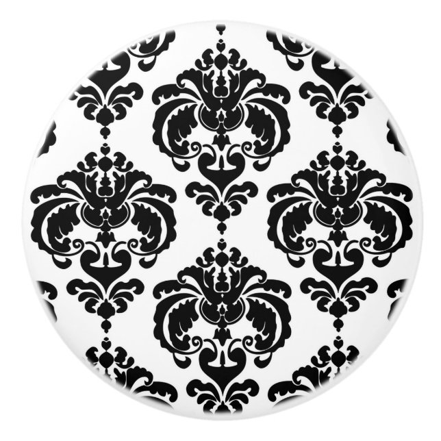 Svart & Vit Damask Elegant Chic Sövrum Byrå Knopp (Framsidan)