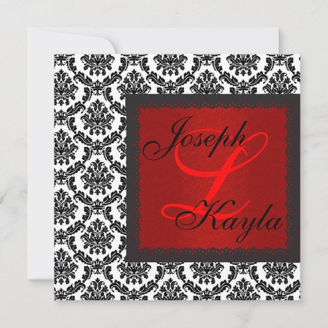 Svart & Vit DAMASK Jul Klassisk Bröllopsinva Inbjudningar (Framsida)