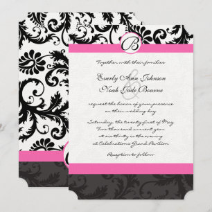Svart & Vit Damask med Rosa Trimning Inbjudningar