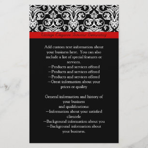 Svart/vit Damask med roterande röd accent Flygblad