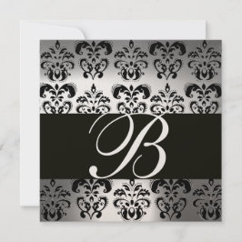 SVART & VIT DAMASK MONOGRAM champagne månmånsten Inbjudningar