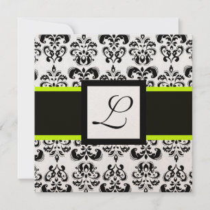 SVART VIT DAMASK MONOGRAM Champagne Metallisk Inbjudningar