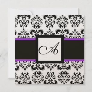 SVART VIT DAMASK MONOGRAM Champagne Metallisk Inbjudningar