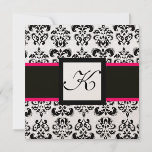 SVART VIT DAMASK MONOGRAM Champagne Metallisk Inbjudningar