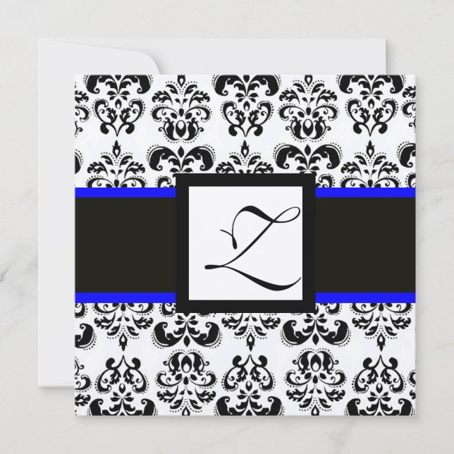 SVART VIT DAMASK MONOGRAM Champagne Metallisk Inbjudningar (Framsida)