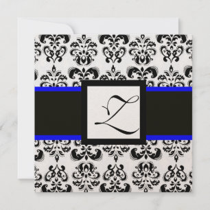 SVART VIT DAMASK MONOGRAM Champagne Metallisk Inbjudningar