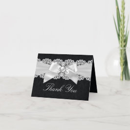 Svart & Vit Damask & Pärlbandsbåge Tackkort