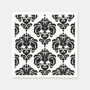 Svart & Vit Damask Vintage Bröllopshändelse Fest Pappersservett