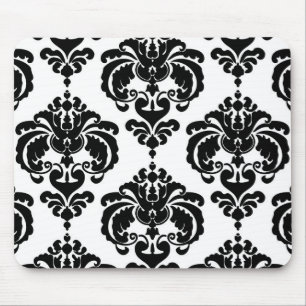 Svart & Vit Damaskstild Chic Modern Elegant Mönste Musmatta