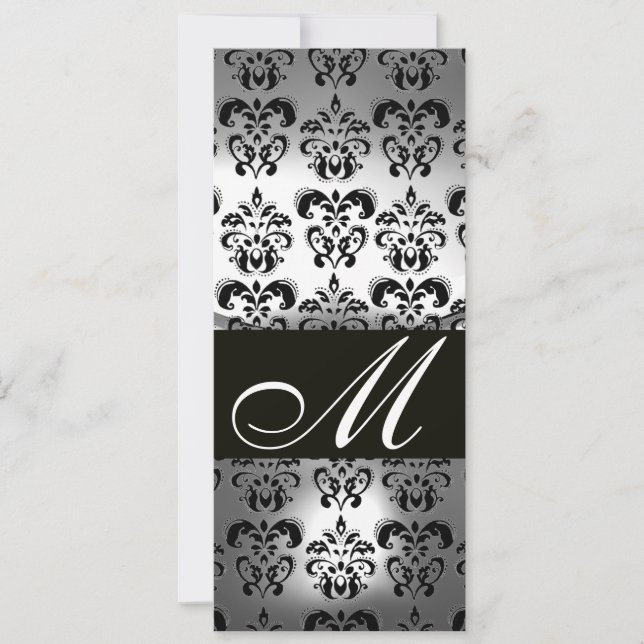 SVART VIT DAMAST MONOGRAM BRöllopsfest PROGRAM (Framsida)