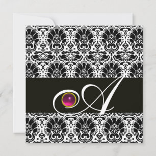 SVART VIT DAMAST MONOGRAM Rosa Fuchsia Amethyst Inbjudningar