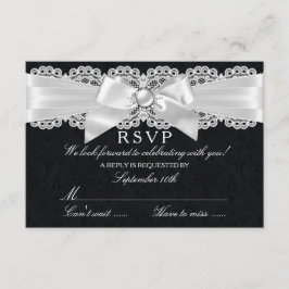 Svart & Vit Damast & Pärlbandsbåge RSVP OSA Kort