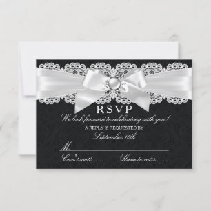 Svart & Vit Damast & Pärlbandsbåge RSVP OSA Kort