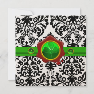 SVART VIT DAMAST,SHAMROCK,RÖD VAXSIGILL MONOGRAM INBJUDNINGAR