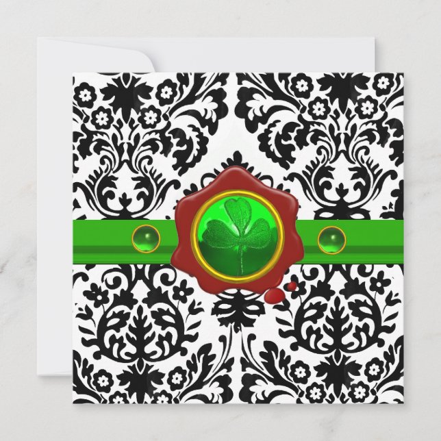SVART VIT DAMAST,SHAMROCK,RÖD VAXSIGILL MONOGRAM INBJUDNINGAR (Framsida)