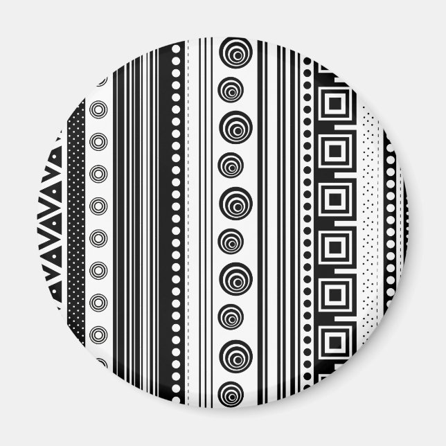 Svart-vit dekorativ aztekisk textur magnet (Framsidan)