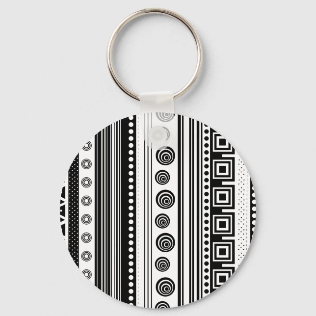 Svart-vit dekorativ aztekisk textur nyckelring (Framsida)