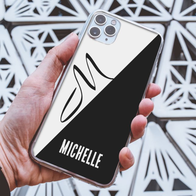 Svart & vit delad klassisk initialmonogrammerad (Skapare uppladdad)