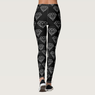 Svart, vit diamant gemstone-juvel, tryckfärg leggings