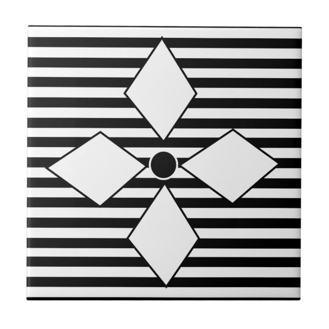 Svart Vit Diamant Geometriska Ränder Mönster   Kakelplatta (Framsidan)