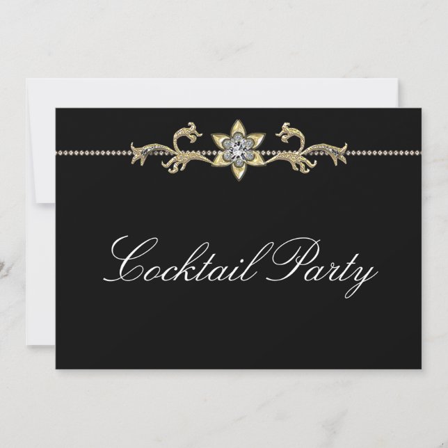 Svart Vit Diamant Svart Vit Cocktailparty Inbjudningar (Framsida)