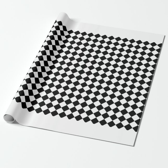 Svart Vit Diamantrutigt Presentpapper (Utrullad)