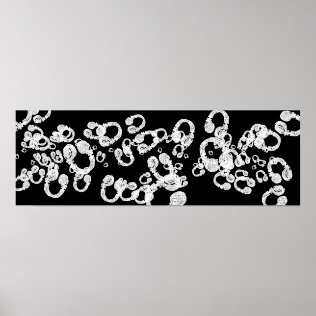 Svart&vit DJ-hörlurar Poster (Framsidan)