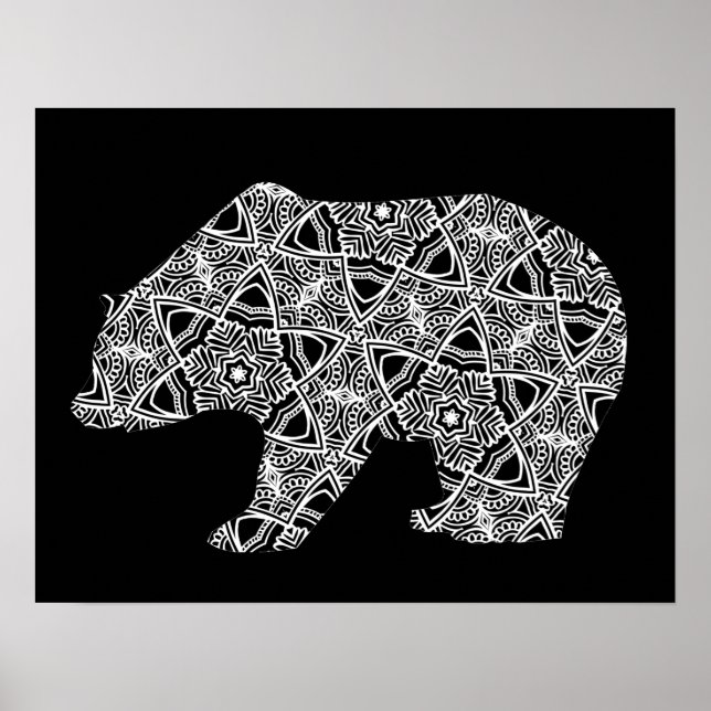 Svart, vit djurbeläggning Geometric Coloring Art Poster (Framsidan)