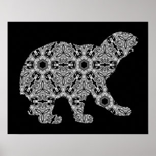 Svart, vit djurbeläggning Geometric Coloring Art Poster
