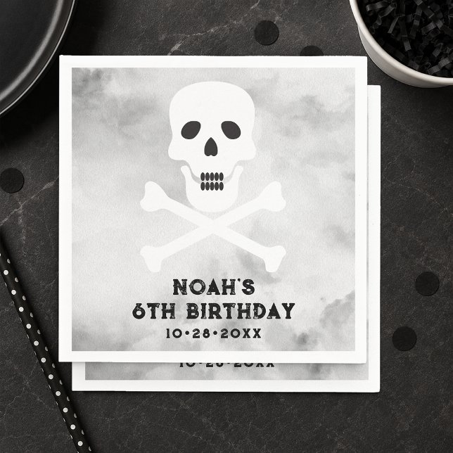 Svart Vit Dödskalle Födelsedagsfest Servett (Skull and Bones Paper Napkins)