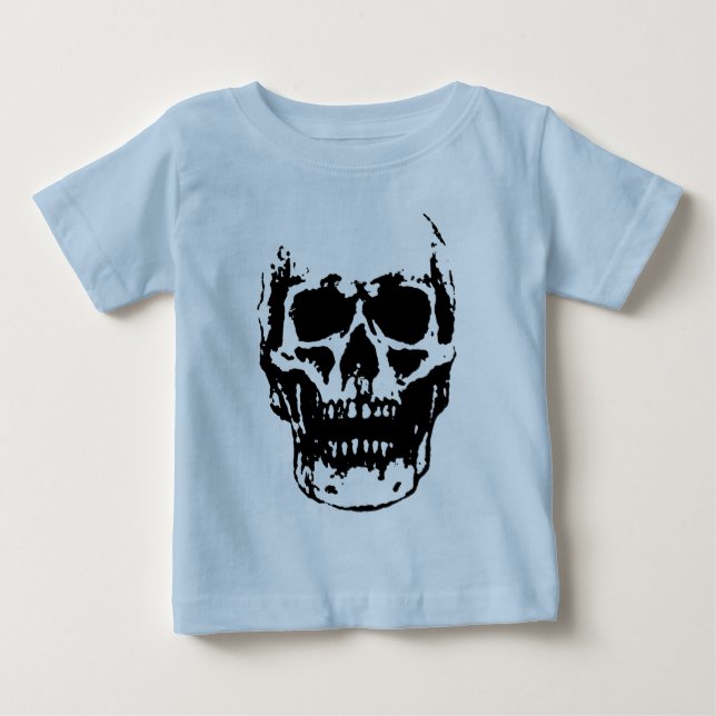 Svart Vit Dödskalle Pop Art Tee Shirt (Framsida)