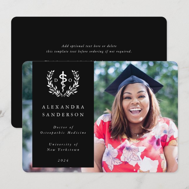 Svart+Vit Doktor i Osteopatisk medicin Foto Meddelande (Fram/baksida)