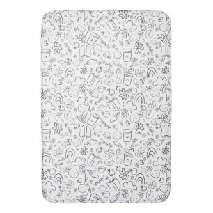 Svart & Vit Doodle Söta Saker Sömlös Mönster Badrumsmatta