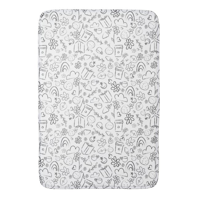 Svart & Vit Doodle Söta Saker Sömlös Mönster Badrumsmatta (Framsidan (Vertikal))