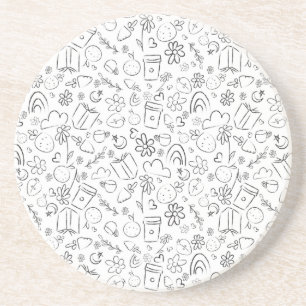 Svart & Vit Doodle Söta Saker Sömlös Mönster Underlägg