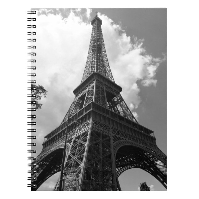 Svart & Vit Eiffeltorn i Paris Anteckningsbok (Framsidan)
