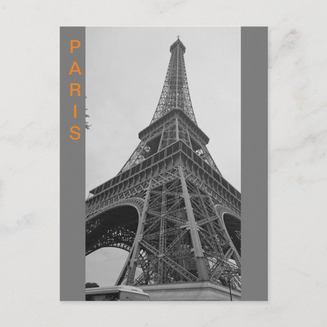 Svart & Vit Eiffeltorn i Paris Frankrike Resa  Vykort (Framsida)
