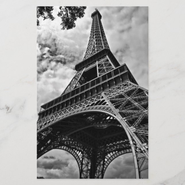 Svart Vit Eiffeltorn Paris Europa Resa Brevpapper (Framsida)