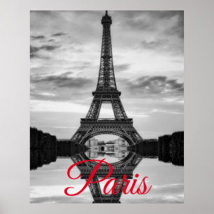 Svart Vit Eiffeltorn Paris Europeisk Resa Poster