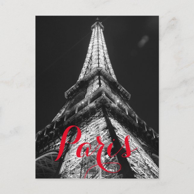Svart & Vit Eiffeltorn Paris Frankrike Klassisk Vykort (Framsida)